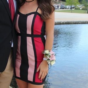 About Us Pink & Red Striped Cocktail Dress